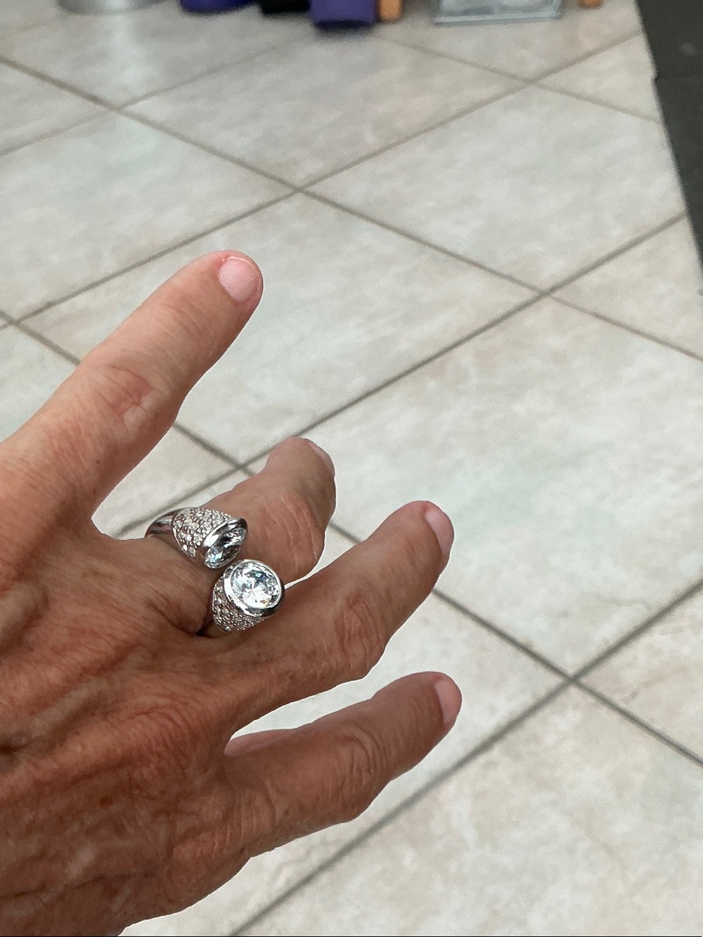Nordstrom Silver-Tone Open Ring with Large Clear Stone and Pave Accent 7 - Picture 7 of 7